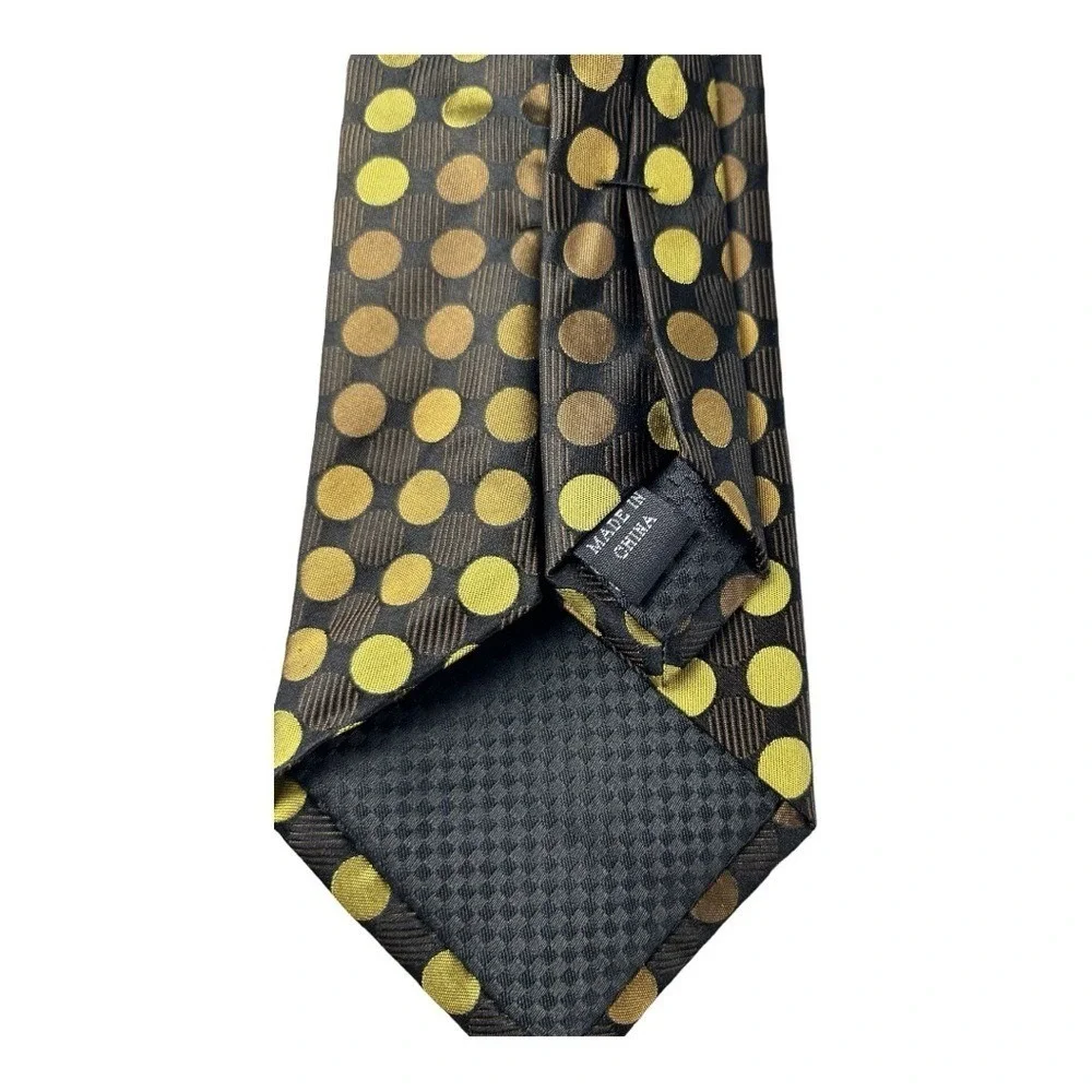 Sean John Brown Gold Polka Dot Tie Elegant Retro‎ Style 100% Silk Mens Necktie